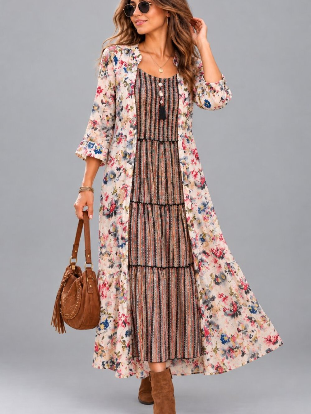 Boho Floral Layered One-Piece Dress | Cottagecore | Artsy Romantic